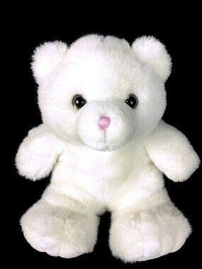 Build A Bear White Pink Nose Teddy Bear Plush 12 in.